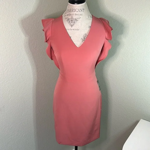 Express | Dresses | Nwt Express Coral Flutter Sleeve Fitted Dress | Poshmark